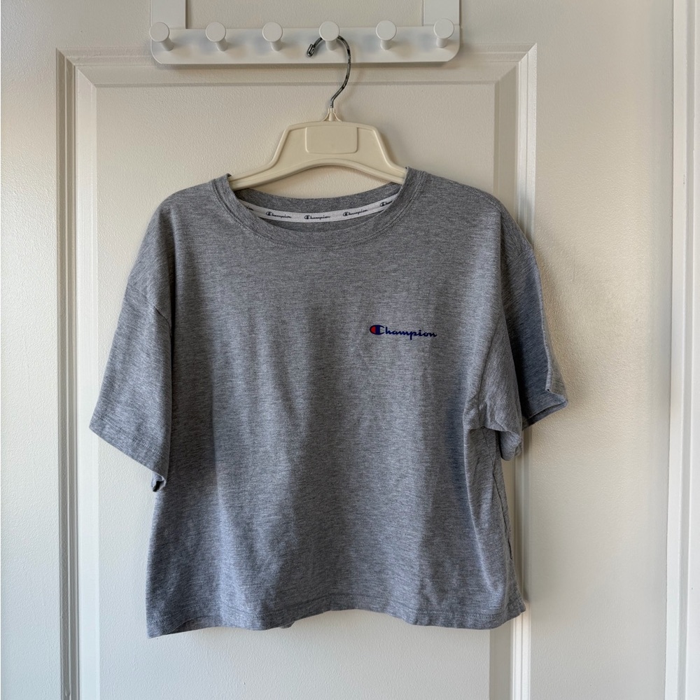 Champion Womens Heather Gray Short Sleeve Crop Too Tee Size M